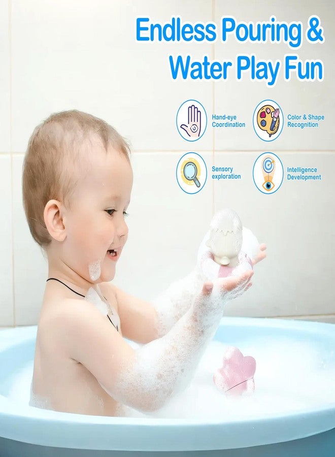 MCGMITT Baby Bath Toys for Kids Ages 1-3, 12 PCS Silicone Mold Free Bathtub Toys for 6-12 Months, Soft Stacking Cups & No Hole Duck & Floating Boats, Beach Sand Water Table Pool Toys for Toddlers - Image 2